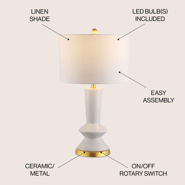 Ziggy 27" Ceramic/Iron Contemporary Glam LED Table Lamp - JONATHAN Y